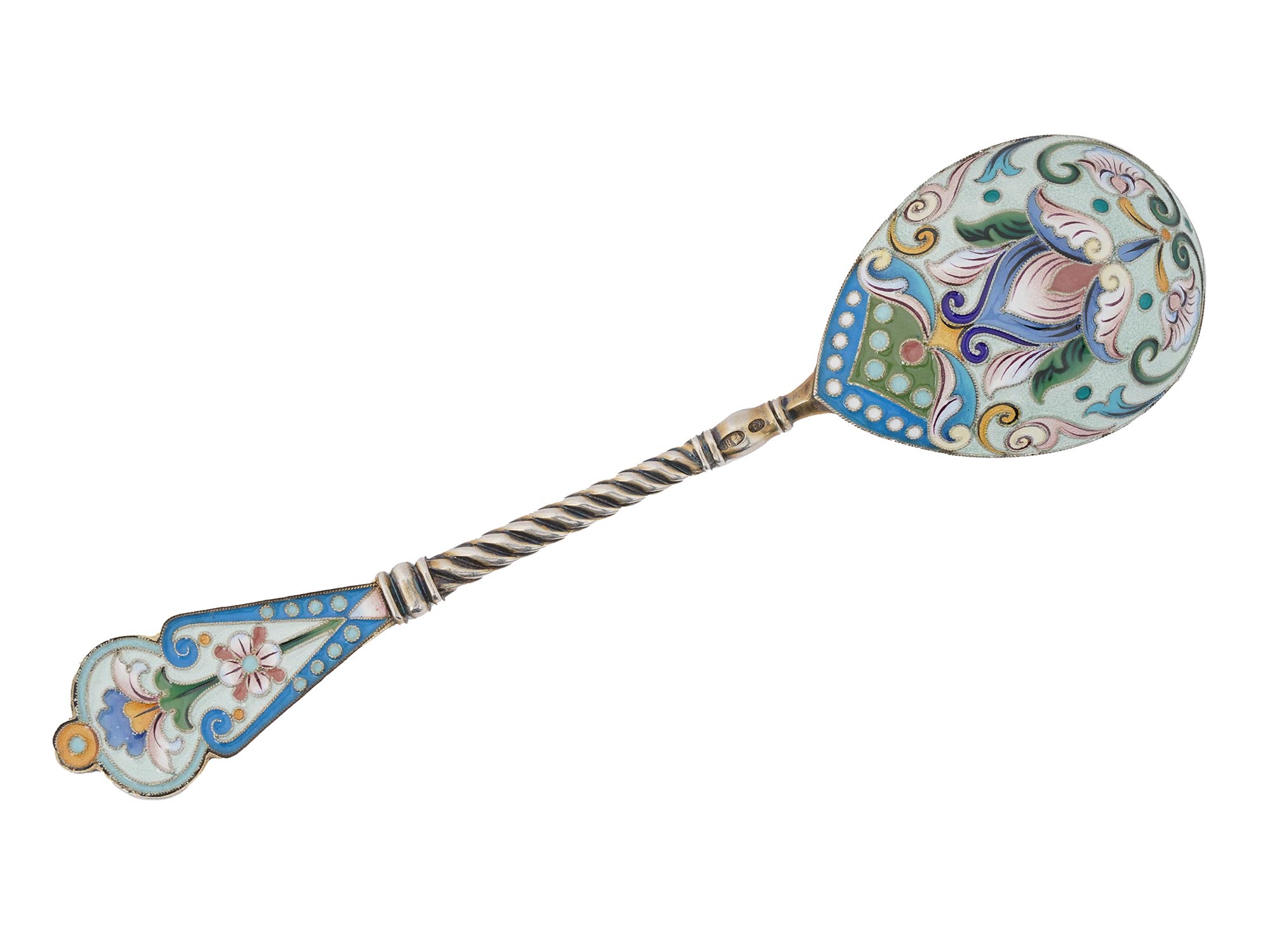 RUSSIAN SILVER GILT AND CLOISONNE ENAMEL SPOON PIC-0